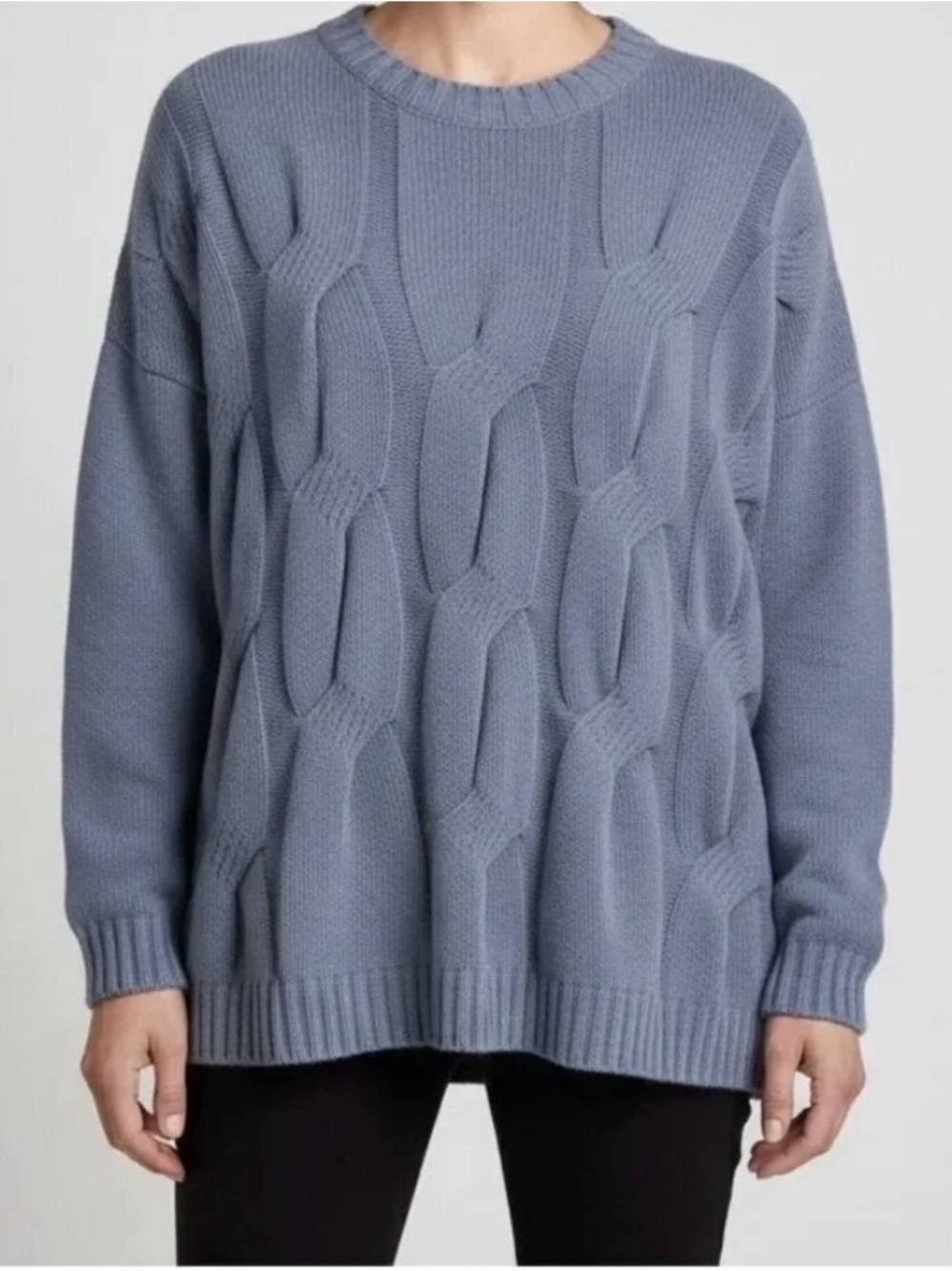 J. Jill Chemise Cable-Knit Crewneck Sweater - Dusty Blue 4X - Picture 1 of 7